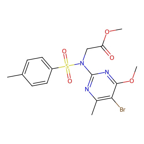methyl 2-(N-(5-bromo-4-methoxy-6-methylpyrimidin-2-yl)-4-methylphenylsulfonamido)acetate structure