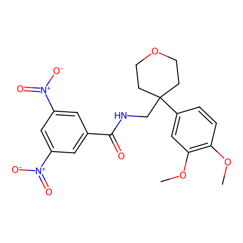 N-((4-(3,4-dimethoxyphenyl)tetrahydro-2H-pyran-4-yl)methyl)-3,5-dinitrobenzamide structure