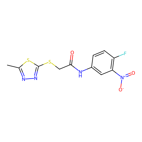 N-(4-fluoro-3-nitrophenyl)-2-[(5-methyl-1,3,4-thiadiazol-2-yl)sulfanyl]acetamide structure