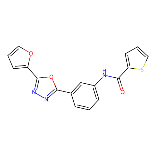 N-(3-(5-(furan-2-yl)-1,3,4-oxadiazol-2-yl)phenyl)thiophene-2-carboxamide structure