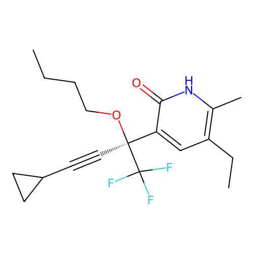 2(1H)-Pyridinone, 3-(1-butoxy-3-cyclopropyl-1-(trifluoromethyl)-2-propynyl)-5-ethyl-6-methyl- structure