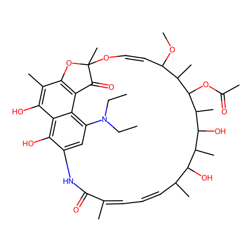 (12Z,14Z,24Z)-9-(Diethylamino)-5,6,17,19-tetrahydroxy-23-methoxy-2,4,12,16,18,20,22-heptamethyl-1,11-dioxo-1,2-dihydro-2,7-(epoxypentadeca[1,11,13]trienoimino)naphtho[2,1-b]furan-21-yl acetate structure