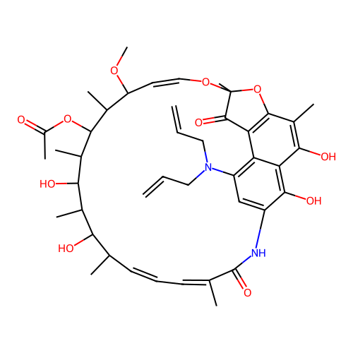 (12Z,14Z,24Z)-9-[Di(prop-2-en-1-yl)amino]-5,6,17,19-tetrahydroxy-23-methoxy-2,4,12,16,18,20,22-heptamethyl-1,11-dioxo-1,2-dihydro-2,7-(epoxypentadeca[1,11,13]trienoimino)naphtho[2,1-b]furan-21-yl acetate structure