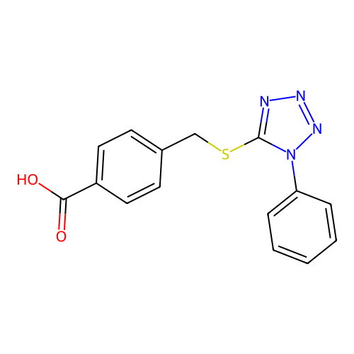 4-{[(1-phenyl-1H-tetrazol-5-yl)sulfanyl]methyl}benzoic acid structure
