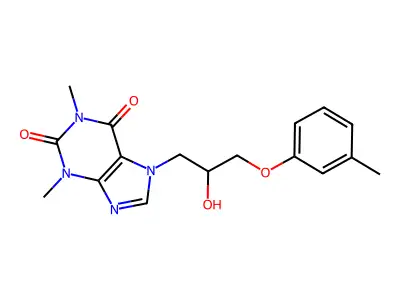 7-(2-hydroxy-3-(m-tolyloxy)propyl)-1,3-dimethyl-1H-purine-2,6(3H,7H)-dione structure