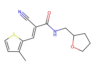 2-cyano-3-(3-methylthiophen-2-yl)-N-(oxolan-2-ylmethyl)prop-2-enamide structure