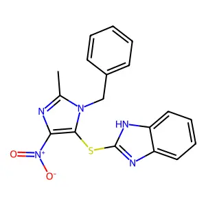 2-(3-Benzyl-2-methyl-5-nitro-3H-imidazol-4-ylsulfanyl)-1H-benzoimidazole structure