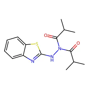N'-(1,3-benzothiazol-2-yl)-N-isobutyryl-2-methylpropanohydrazide structure