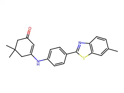5,5-Dimethyl-3-[4-(6-methyl-1,3-benzothiazol-2-yl)anilino]cyclohex-2-en-1-one structure