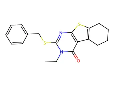 2-(Benzylthio)-3-ET-5,6,7,8-tetrahydro(1)benzothieno(2,3-D)pyrimidin-4(3H)-one structure