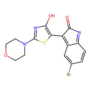 5-Bromo-3-(2-morpholin-4-yl-4-oxo-4H-thiazol-5-ylidene)-1,3-dihydro-indol-2-one structure