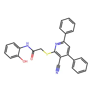 2-((3-Cyano-4,6-diphenylpyridin-2-yl)thio)-N-(2-hydroxyphenyl)acetamide structure