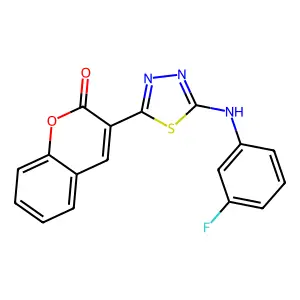 3-{5-[(3-fluorophenyl)amino]-1,3,4-thiadiazol-2-yl}-2H-chromen-2-one structure