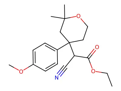 Ethyl 2-cyano-2-[4-(4-methoxyphenyl)-2,2-dimethyloxan-4-yl]acetate structure