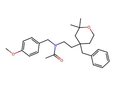 N-[2-(4-benzyl-2,2-dimethyloxan-4-yl)ethyl]-N-[(4-methoxyphenyl)methyl]acetamide structure