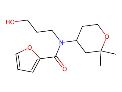 N-(2,2-dimethyloxan-4-yl)-N-(3-hydroxypropyl)furan-2-carboxamide structure