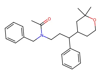 N-benzyl-N-[3-(2,2-dimethyloxan-4-yl)-3-phenylpropyl]acetamide structure