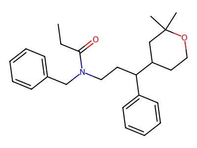 N-benzyl-N-[3-(2,2-dimethyloxan-4-yl)-3-phenylpropyl]propanamide structure