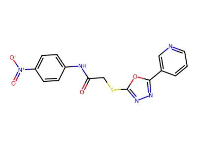 N-(4-nitrophenyl)-2-[(5-pyridin-3-yl-1,3,4-oxadiazol-2-yl)sulfanyl]acetamide structure
