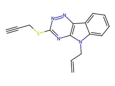5-Prop-2-enyl-3-prop-2-ynylsulfanyl-[1,2,4]triazino[5,6-b]indole structure