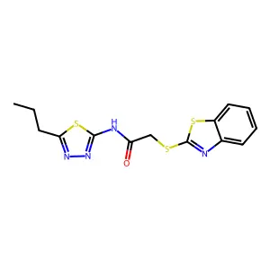 2-(1,3-benzothiazol-2-ylsulfanyl)-N-(5-propyl-1,3,4-thiadiazol-2-yl)acetamide structure