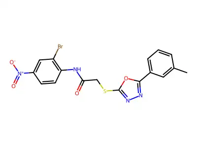 N-(2-Bromo-4-nitrophenyl)-2-((5-(m-tolyl)-1,3,4-oxadiazol-2-yl)thio)acetamide structure