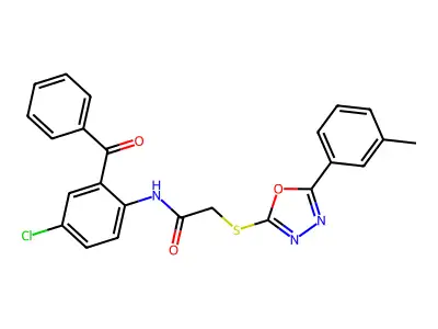 N-(2-Benzoyl-4-chlorophenyl)-2-((5-(m-tolyl)-1,3,4-oxadiazol-2-yl)thio)acetamide structure