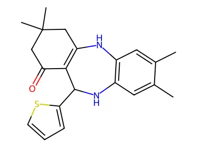 3,3,7,8-tetramethyl-11-thien-2-yl-2,3,4,5,10,11-hexahydro-1H-dibenzo[b,e][1,4]diazepin-1-one structure