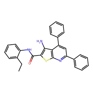 3-amino-N-(2-ethylphenyl)-4,6-diphenylthieno[2,3-b]pyridine-2-carboxamide structure