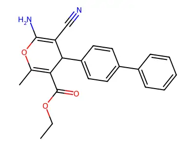 Ethyl 4-([1,1'-biphenyl]-4-yl)-6-amino-5-cyano-2-methyl-4H-pyran-3-carboxylate structure