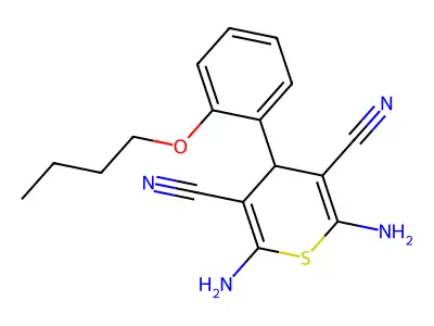2,6-diamino-4-(2-butoxyphenyl)-4H-thiopyran-3,5-dicarbonitrile structure