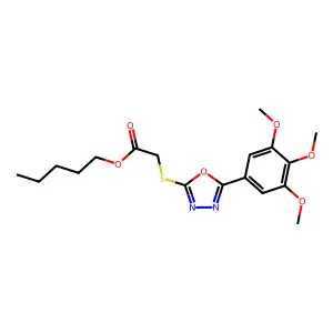 Pentyl {[5-(3,4,5-trimethoxyphenyl)-1,3,4-oxadiazol-2-yl]sulfanyl}acetate structure