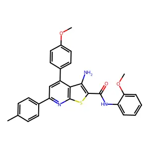 3-Amino-N-(2-methoxyphenyl)-4-(4-methoxyphenyl)-6-(p-tolyl)thieno[2,3-b]pyridine-2-carboxamide structure