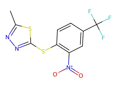 2-Methyl-5-[2-nitro-4-(trifluoromethyl)phenyl]sulfanyl-1,3,4-thiadiazole structure