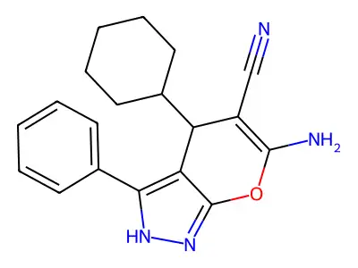 6-Amino-4-cyclohexyl-3-phenyl-2,4-dihydropyrano[2,3-c]pyrazole-5-carbonitrile structure