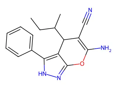 6-Amino-4-(butan-2-yl)-3-phenyl-1,4-dihydropyrano[2,3-c]pyrazole-5-carbonitrile structure