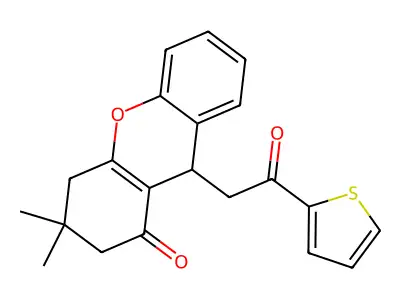 3,3-dimethyl-9-(2-oxo-2-thiophen-2-ylethyl)-4,9-dihydro-2H-xanthen-1-one structure
