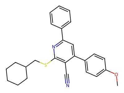 2-((Cyclohexylmethyl)thio)-4-(4-methoxyphenyl)-6-phenylnicotinonitrile structure