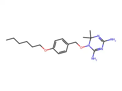 1-[(4-Hexoxyphenyl)methoxy]-6,6-dimethyl-1,3,5-triazine-2,4-diamine structure