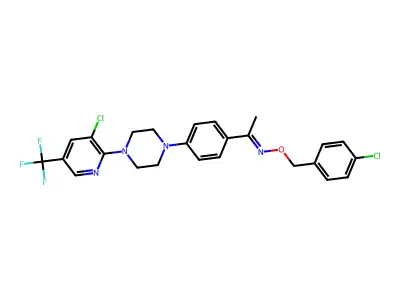 N-[(4-chlorophenyl)methoxy]-1-[4-[4-[3-chloro-5-(trifluoromethyl)pyridin-2-yl]piperazin-1-yl]phenyl]ethanimine structure