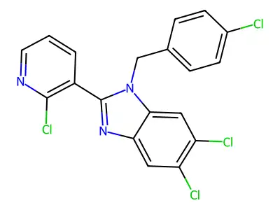 5,6-Dichloro-1-[(4-chlorophenyl)methyl]-2-(2-chloropyridin-3-yl)benzimidazole structure