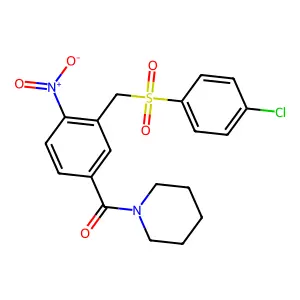 (3-(((4-Chlorophenyl)sulfonyl)methyl)-4-nitrophenyl)(piperidino)methanone structure