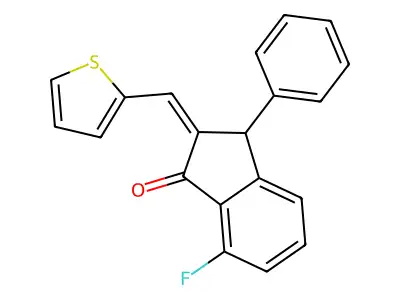 7-fluoro-3-phenyl-2-(thiophen-2-ylmethylidene)-3H-inden-1-one structure