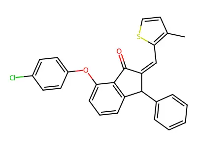 7-(4-chlorophenoxy)-2-[(3-methylthiophen-2-yl)methylidene]-3-phenyl-3H-inden-1-one structure