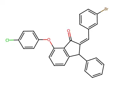 2-[(3-bromophenyl)methylidene]-7-(4-chlorophenoxy)-3-phenyl-3H-inden-1-one structure