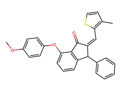 7-(4-methoxyphenoxy)-2-[(3-methylthiophen-2-yl)methylidene]-3-phenyl-3H-inden-1-one structure
