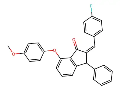 2-[(4-fluorophenyl)methylidene]-7-(4-methoxyphenoxy)-3-phenyl-3H-inden-1-one structure
