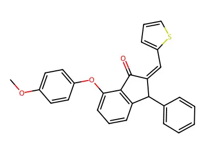 7-(4-methoxyphenoxy)-3-phenyl-2-(thiophen-2-ylmethylidene)-3H-inden-1-one structure