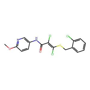 2,3-dichloro-3-[(2-chlorobenzyl)sulfanyl]-N-(6-methoxy-3-pyridinyl)acrylamide structure