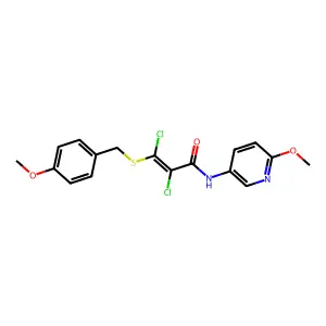 2,3-dichloro-3-[(4-methoxybenzyl)sulfanyl]-N-(6-methoxy-3-pyridinyl)acrylamide structure